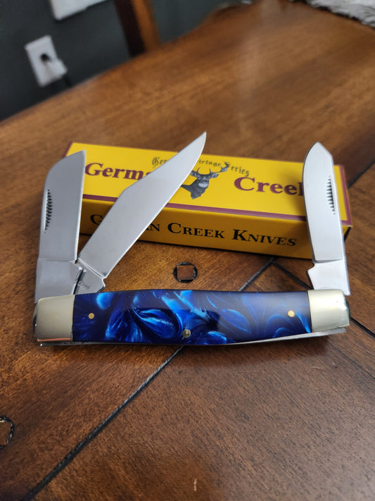 GERMAN CREEK 4 1/4" Large Stockman Pocket Knife Three Blade BLUE PEARL NEW