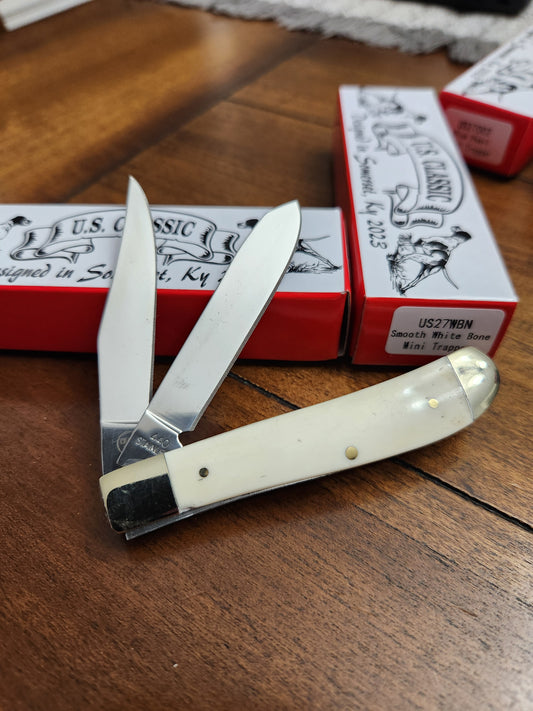 US Classic Mini Trapper Smooth White Bone Handles US27WBN