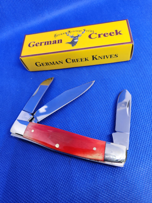 GERMAN CREEK 3 3/4" Stockman Pocket Knife Three Blade Smooth Red Bone NEW
