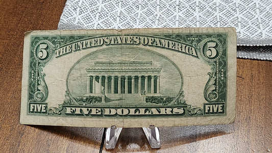 1953 B $5 Dollar Star Note Red Seal United States Note Avg condition