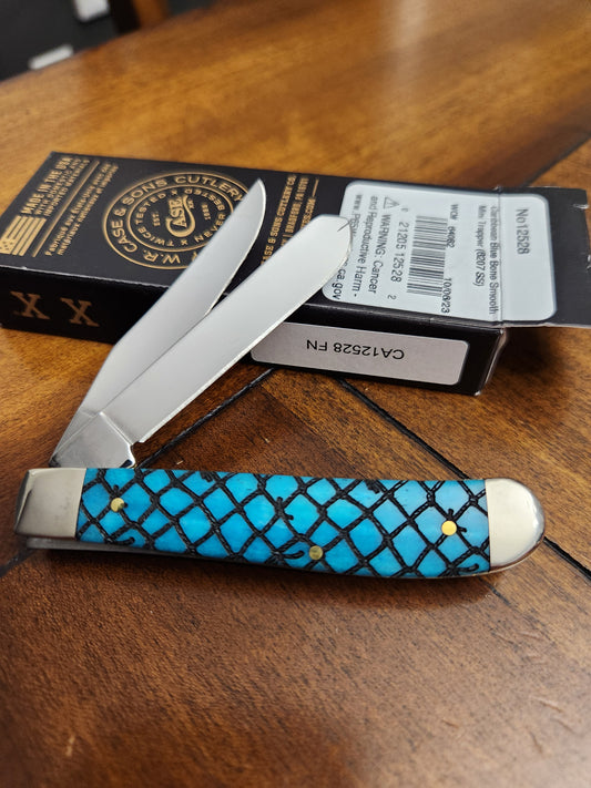 Case XX 6207 Caribbean Blue Bone Mini Trapper with Fish Net Handles 1 of 500 CA12528FN