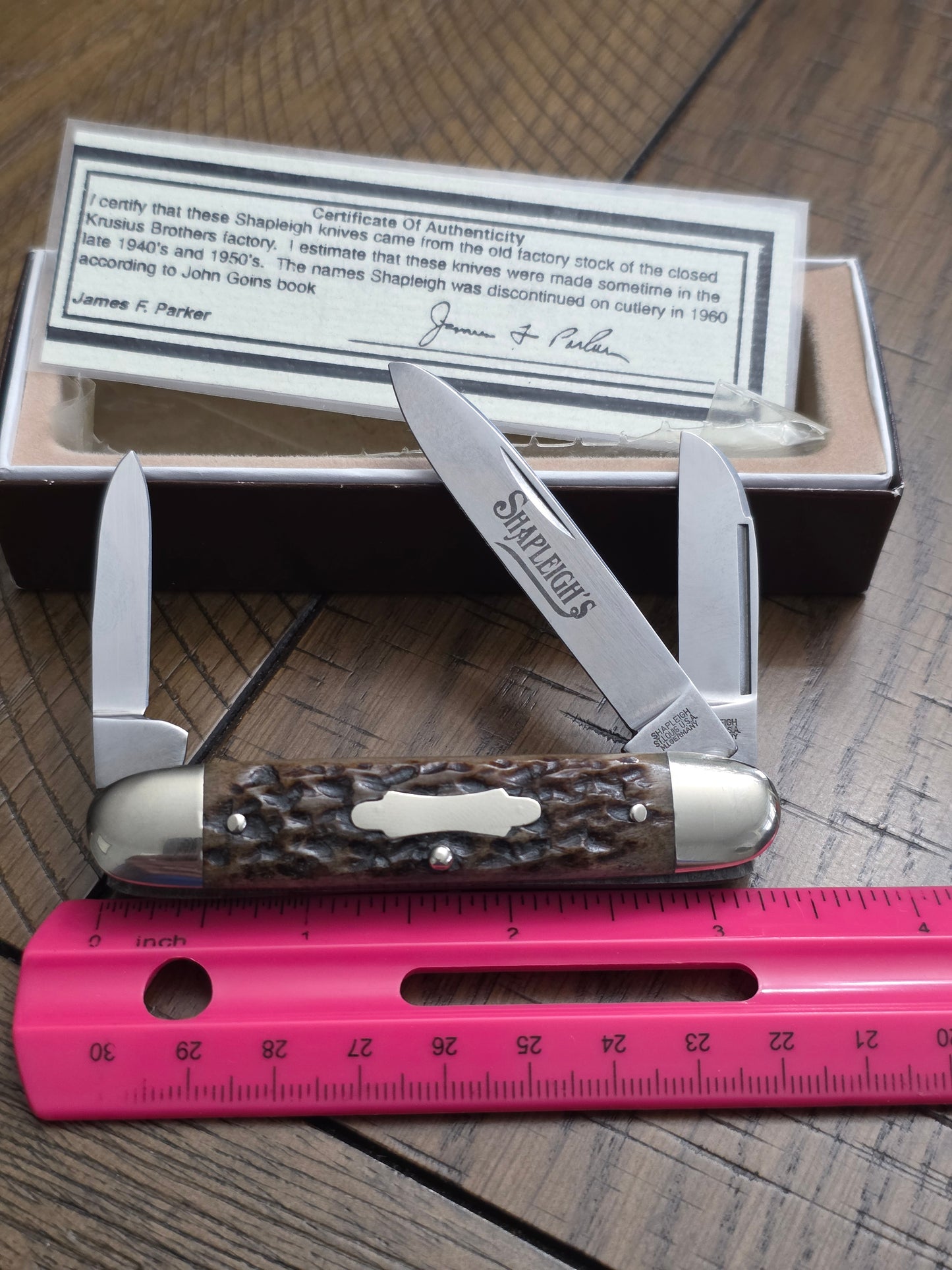 Shapleigh Equal End Cattle Stockman Brown Bone Jig Handles NIB
