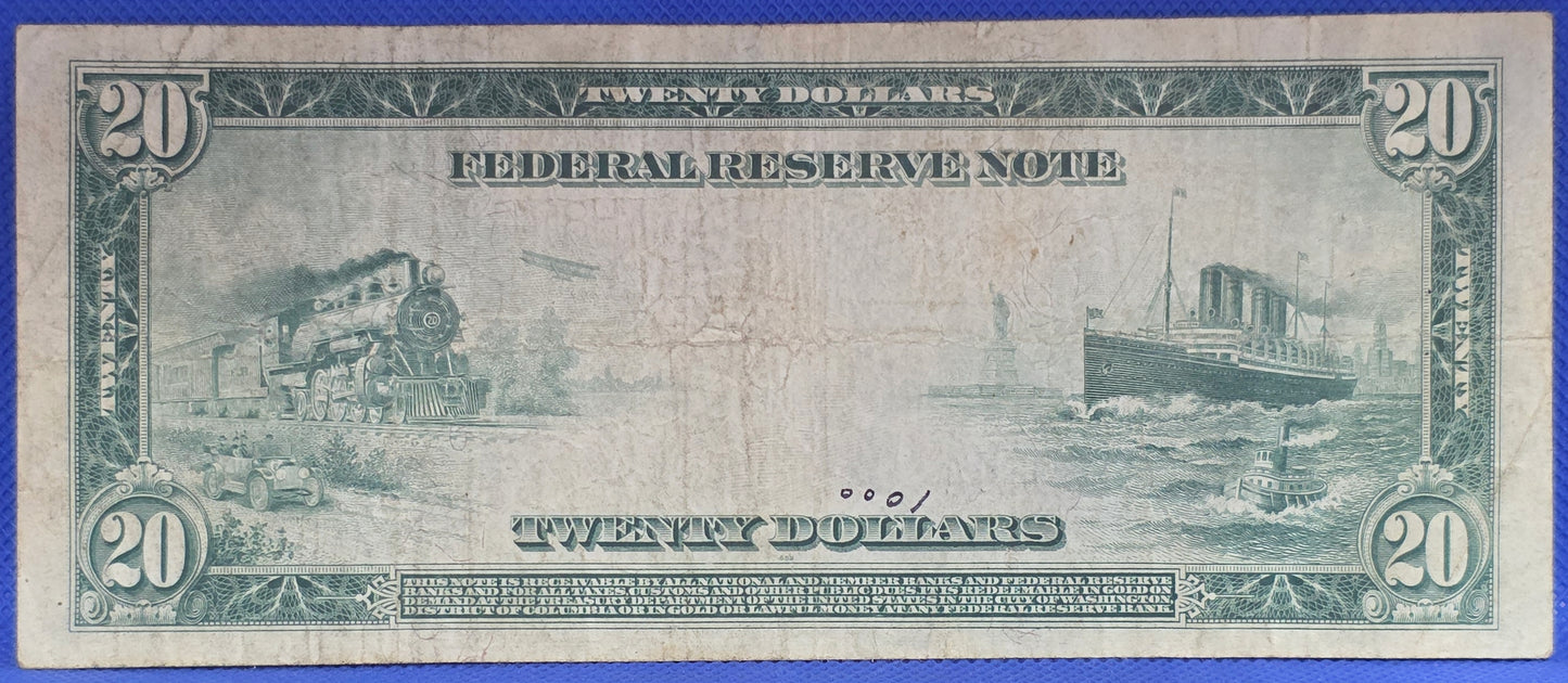 1914 Series $20 FRN Large Size Good condition Federal Reserve Note