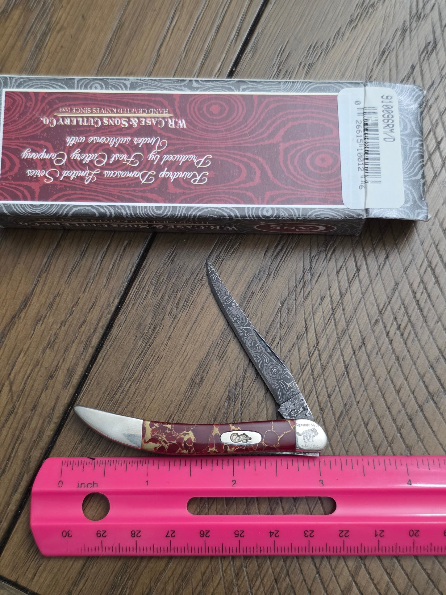 2015 Case XX Tiny Toothpick Red Matrix Stone With Raindrop Damascus Steel 910096RM/D