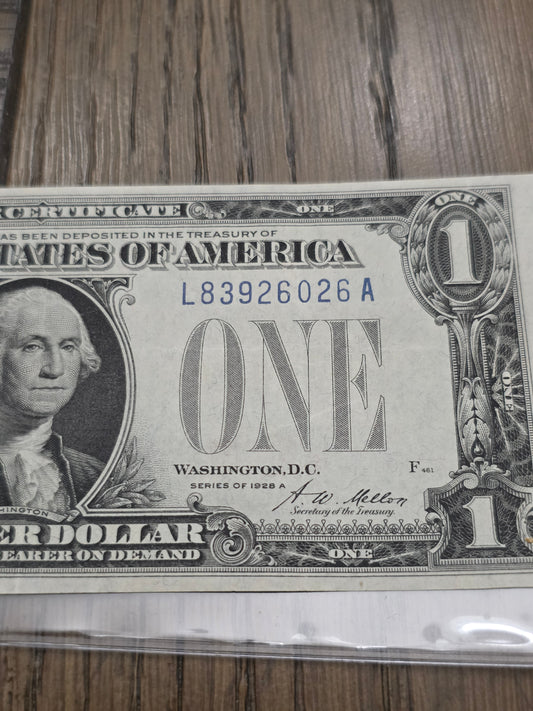 1928 Series A $1 Dollar Silver Certificate Funny Back Blue Seal Note Uncirculated Condition