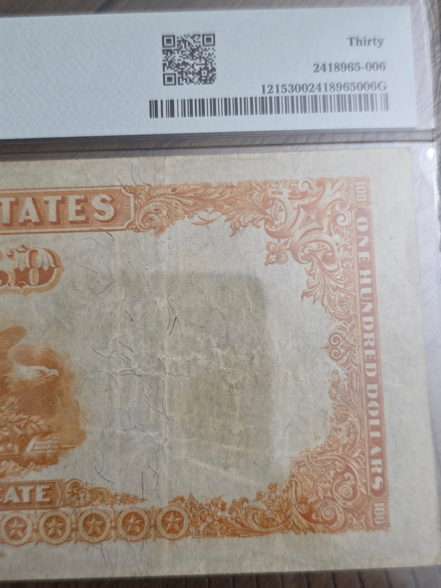1922 Series $100 Gold Certificate VF30 PMG