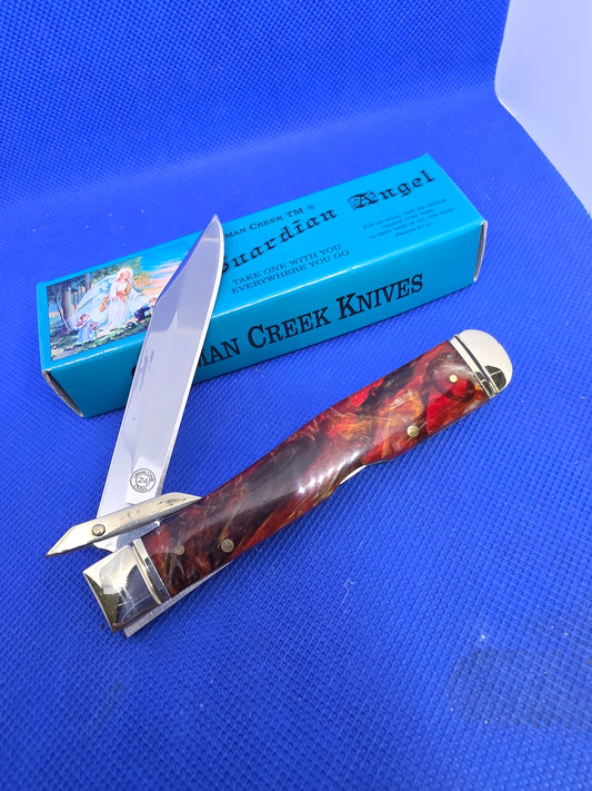 Guardian Angel Lock Back Cheetah Knife Red Pearl Handles 4 3/8" EM2567052CERD