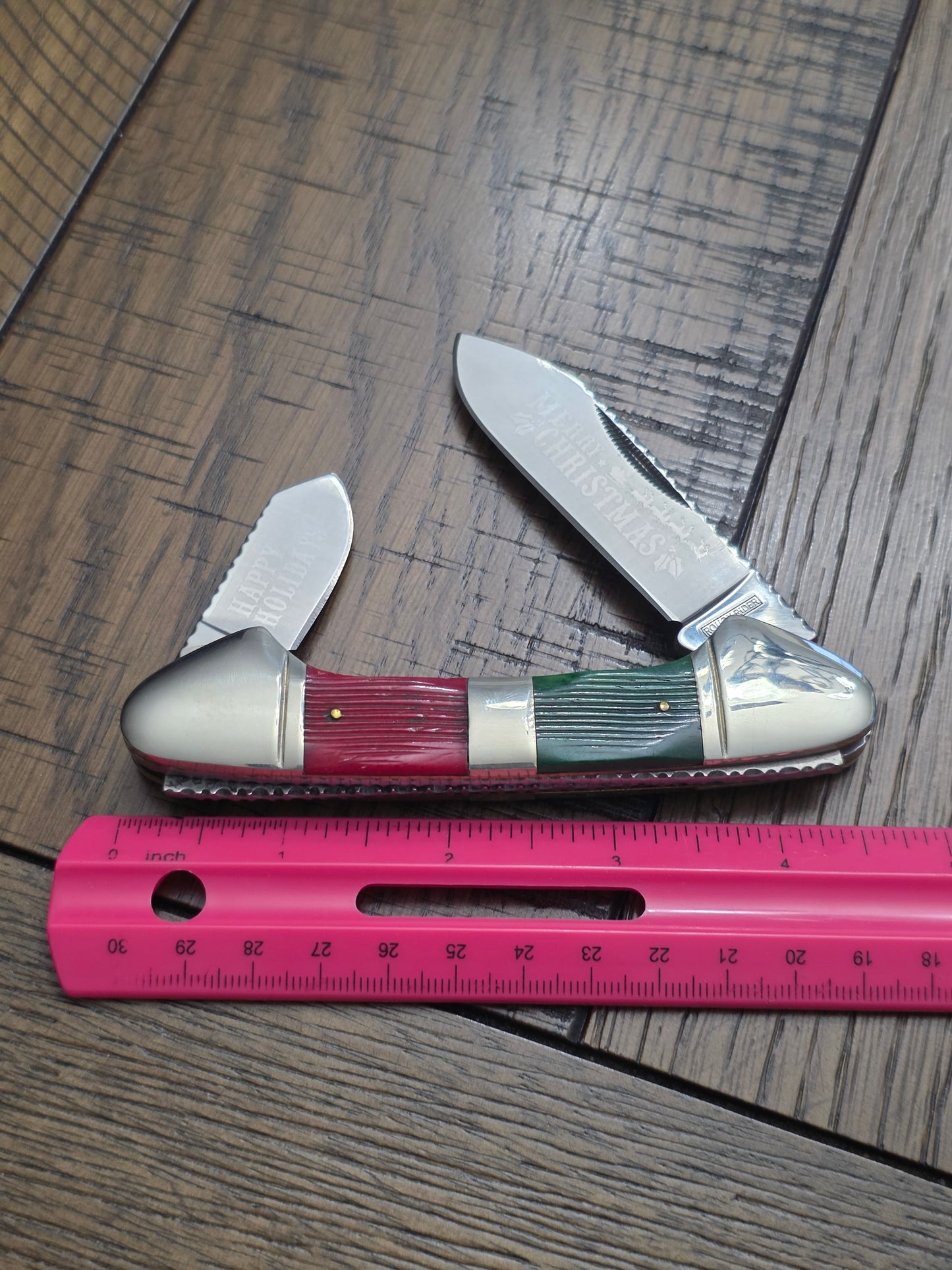Rough Rider RR1443 Large Canoe Gunboat Merry Christmas Knife