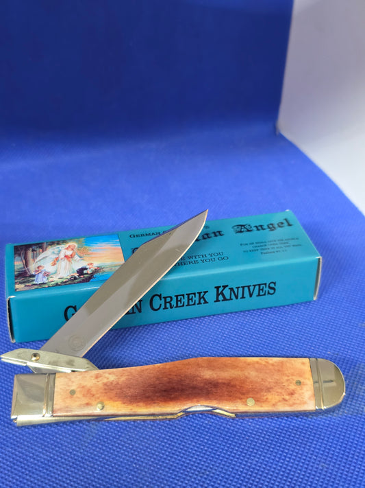 Guardian Angel Lock Back Cheetah Knife Antique Bone Handles 4 3/8" EM2567052ABN