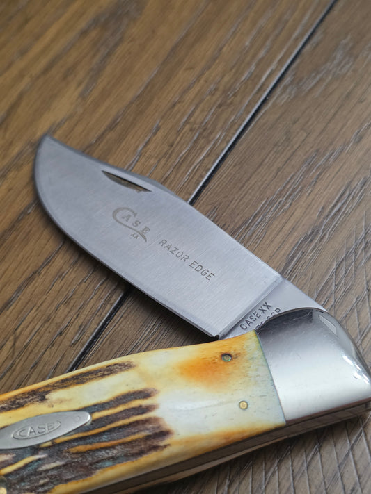 1976 Case XX 5172SSP Razor Edge Gray Etch Clasp Knife with Stag Handles