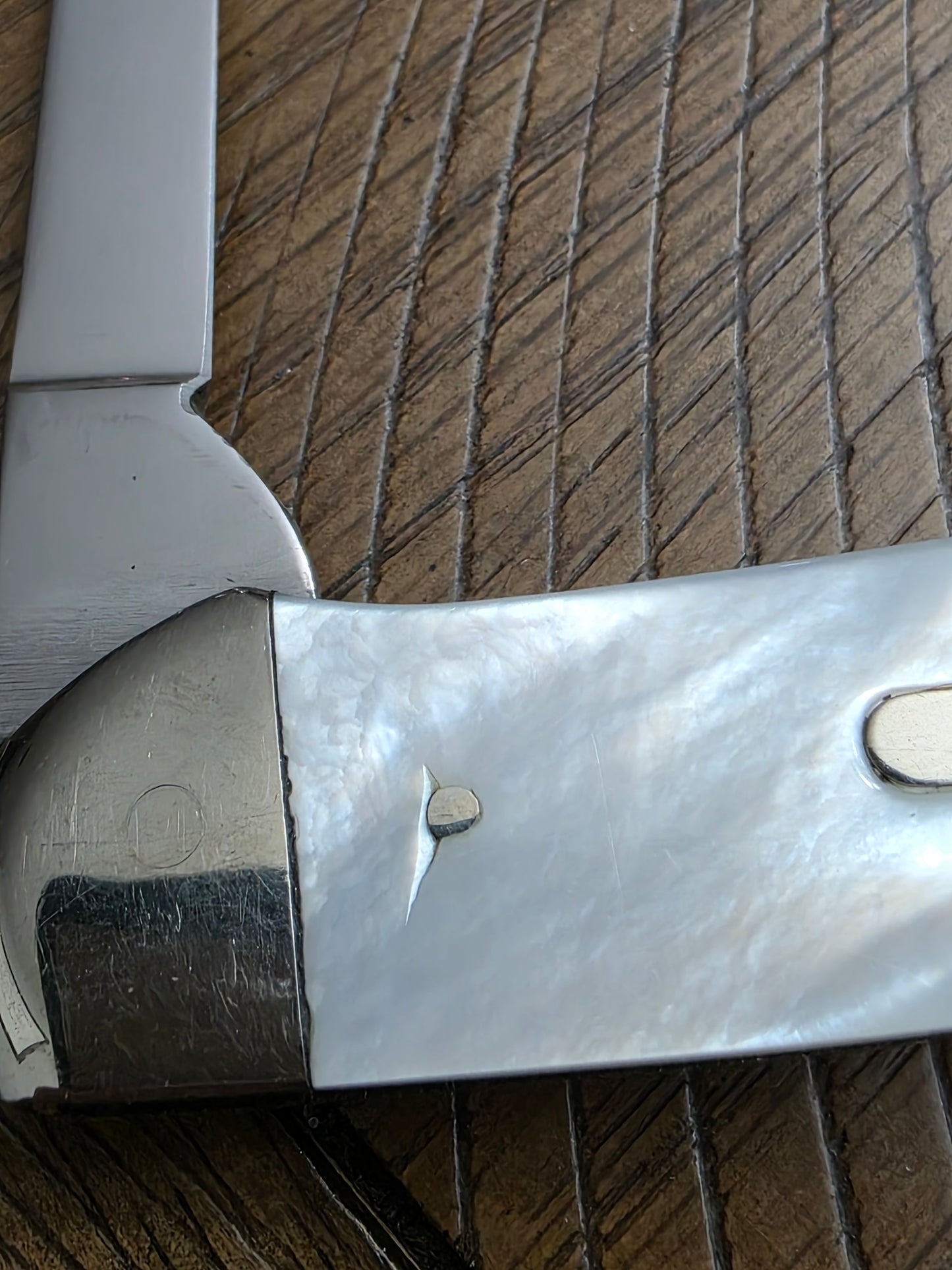 KA-BAR Mother of Pearl Canoe with Bar shield Olean,N.Y.