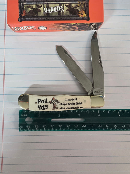 Marbles Trapper - Phil 4:13 - Smooth White Bone MR578PHIL