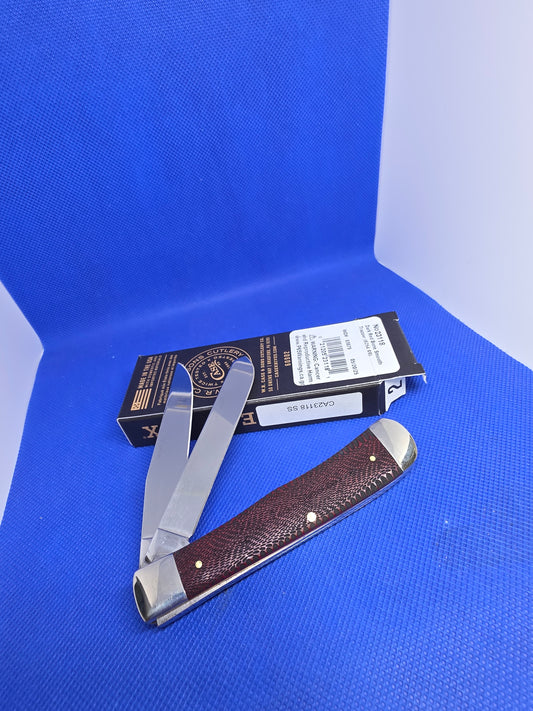 2025 Case XX Smooth Red Bone Snake Skin Trapper Pocket knife CA23118 SS