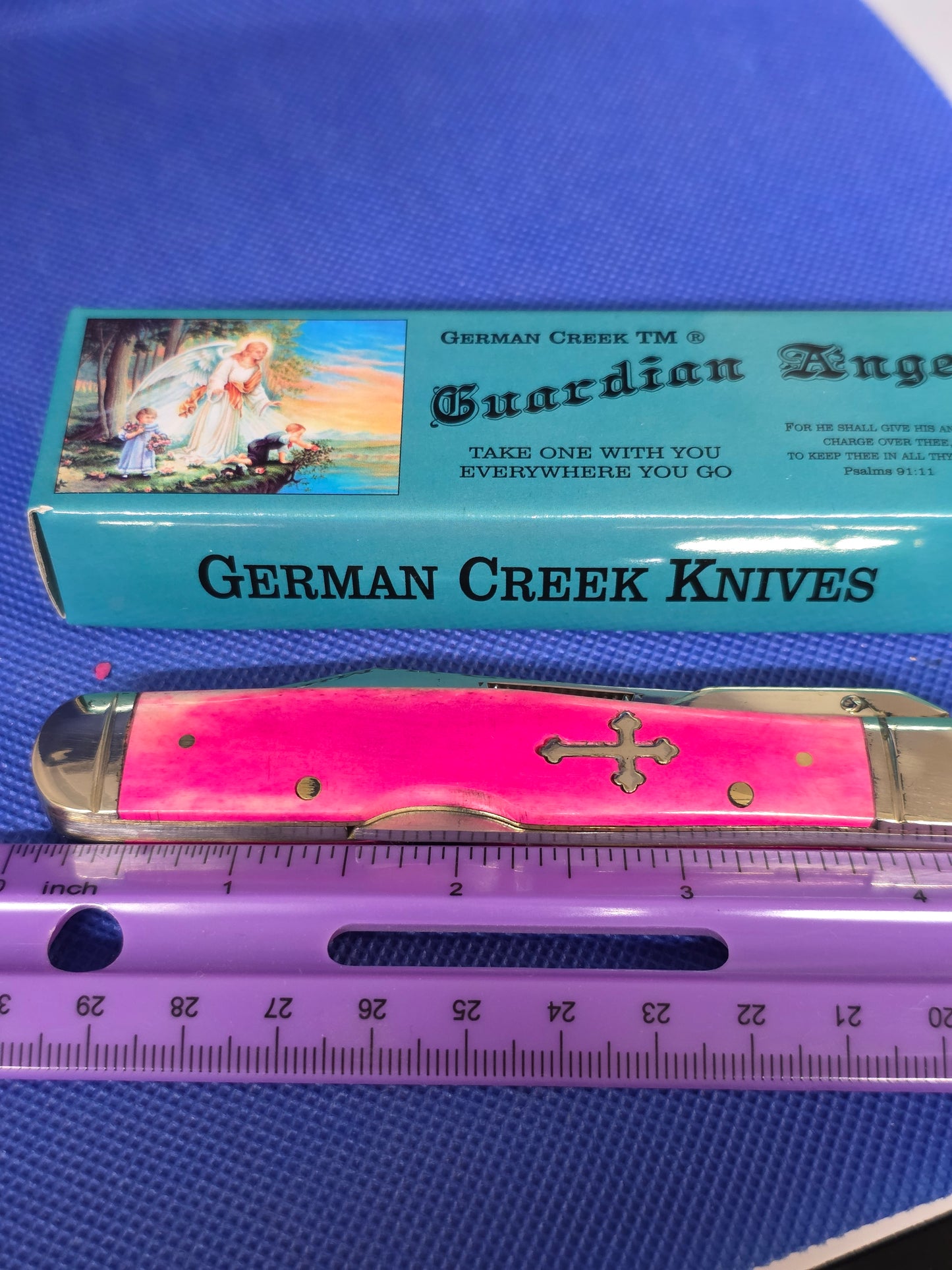 Guardian Angel Lock Back Cheetah Knife Pink Bone Handles 4 3/8" EM2567052PKBN