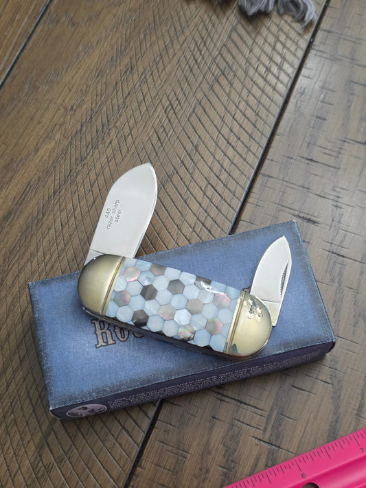 Rough Ryder - Honeycomb Mother of Pearl Baby Elephant Toe - Pocket Knife - RR816