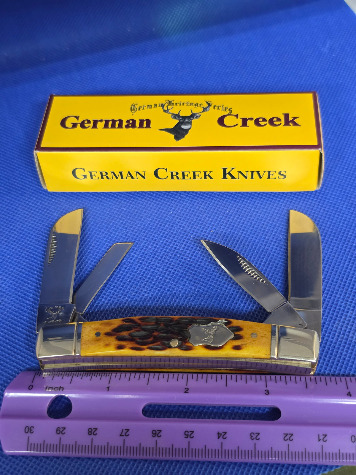 GERMAN CREEK 3 5/8" Congress 4 Blade Mountain Honey Jigged Bone Handles 64MTH