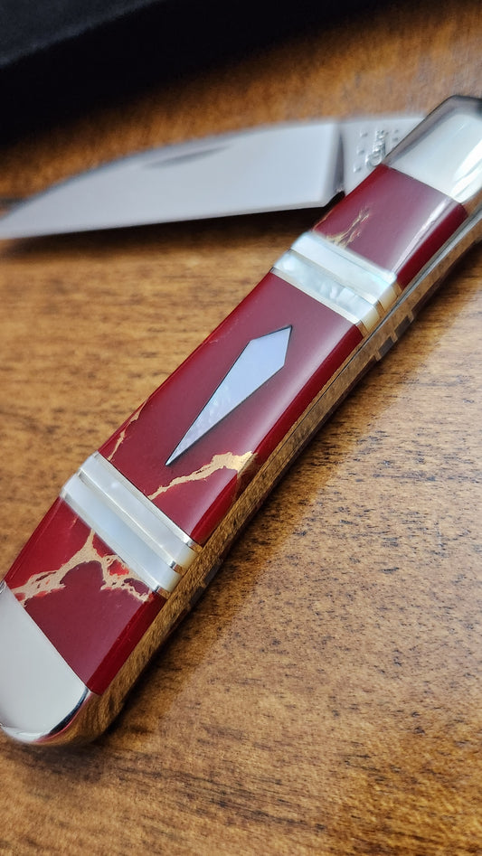 2013 Case XX Red Gold Jasper Exotic Swayback Pocket Knife with Felt Box