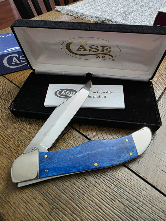 2024 Case XX Christmas Folding Hunter Smooth Blue Bone Handles 10635