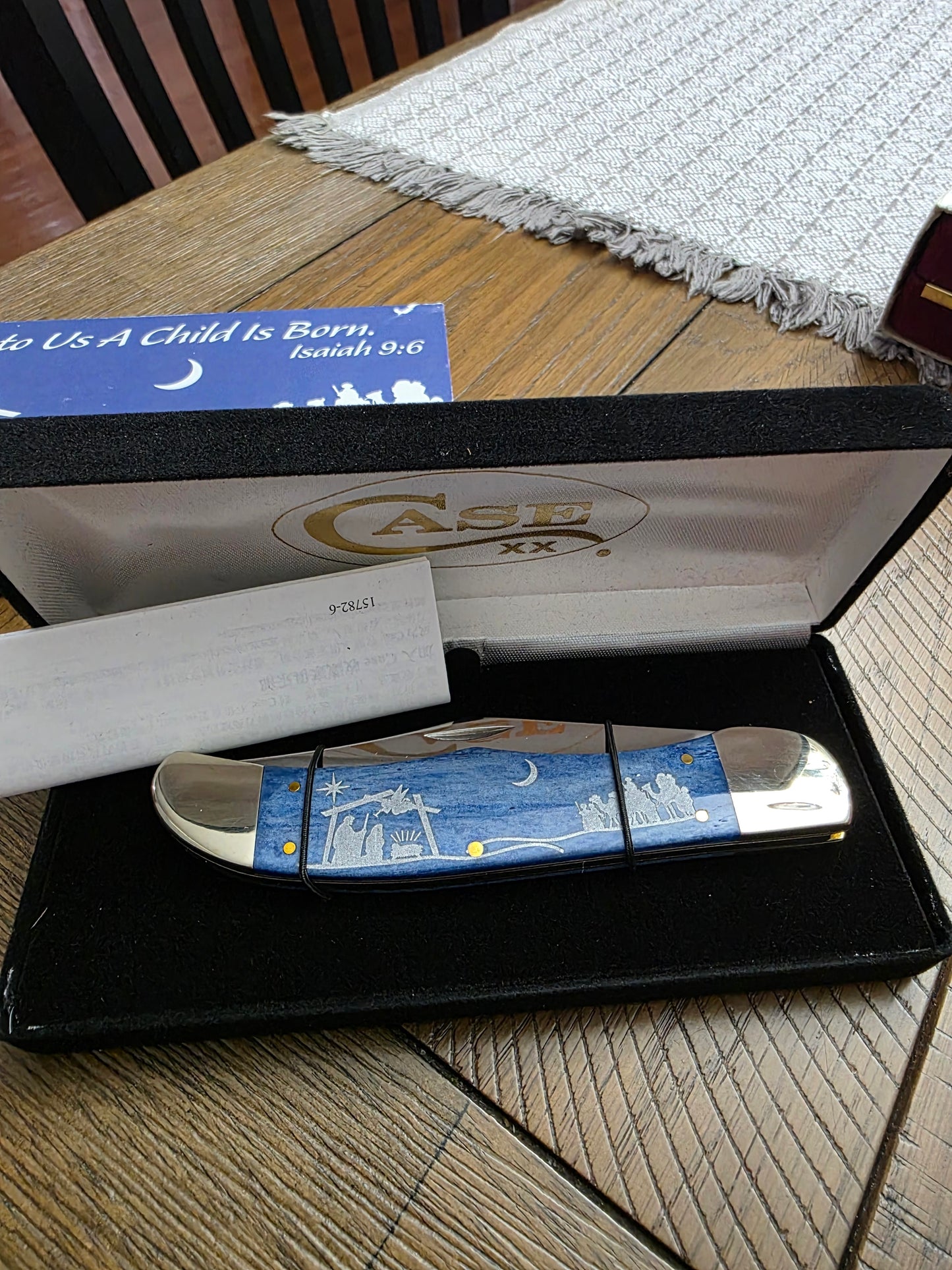 2024 Case XX Christmas Folding Hunter Smooth Blue Bone Handles 10635