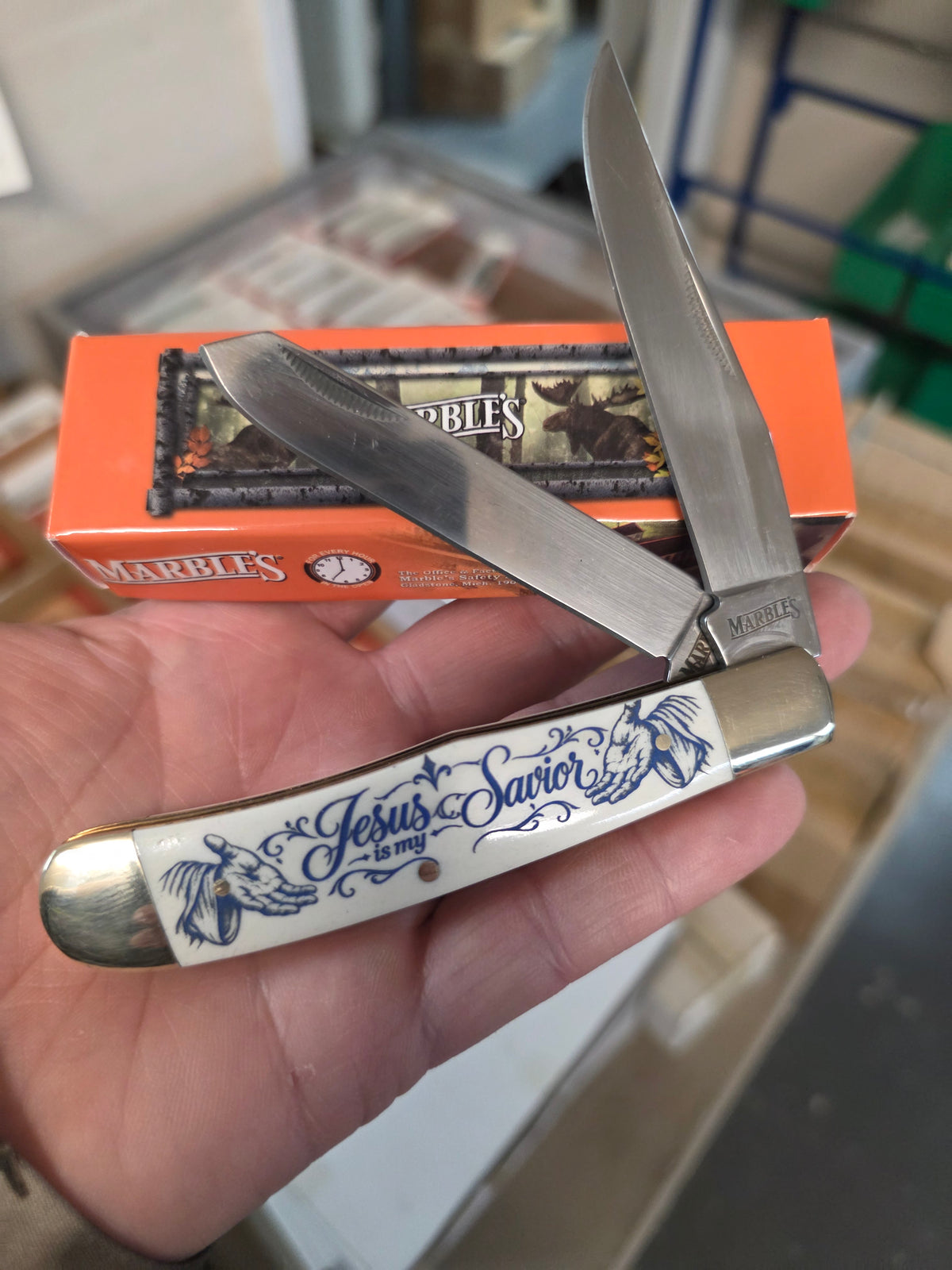 Marbles Natural Bone Trapper with Jesus is my Savior Blue MR578JS