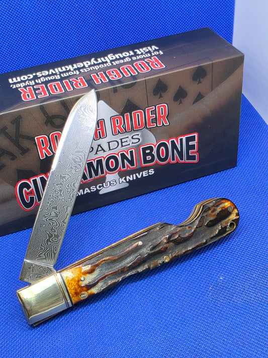Rough Ryder - Cinnamon Bone - Damascus Lockback Folding Knife - RR2524