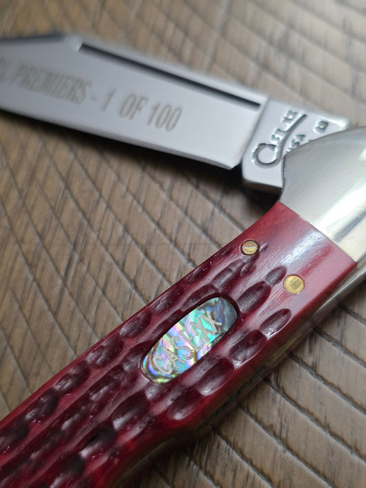 1999 Case XX Red Bone Pocketworn Copperlock Pearl Premiers 1 of 100 Abalone Shield