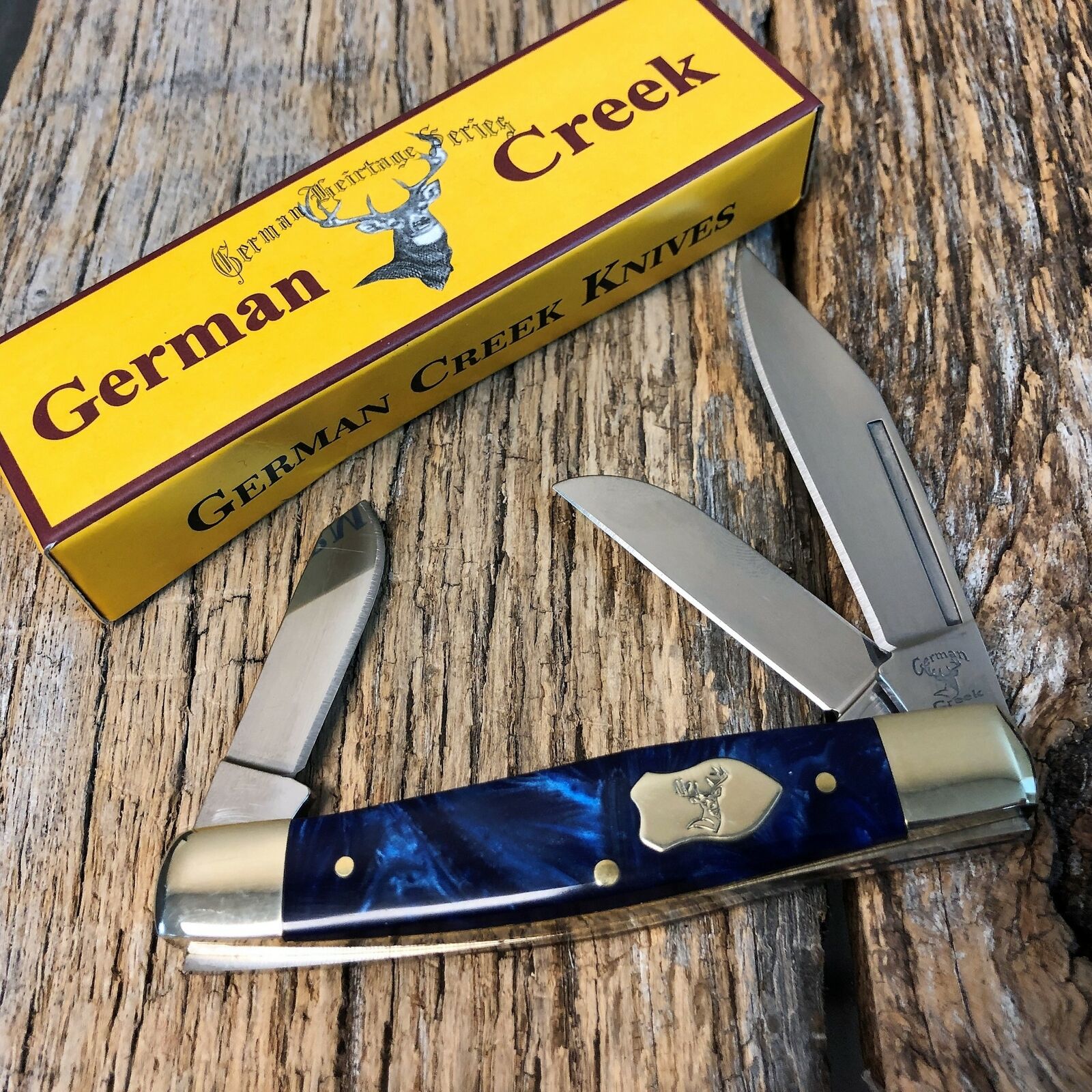 GERMAN CREEK 3 3/4 Stockman Pocket Knife Three Blade BLUE PEARL NEW – KY  KNIVES