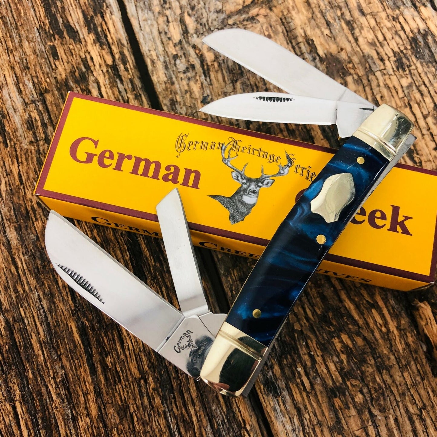 GERMAN CREEK 3 5/8" Couteau de poche du Congrès 4 lames, tout nouveau BLUE SWIRL