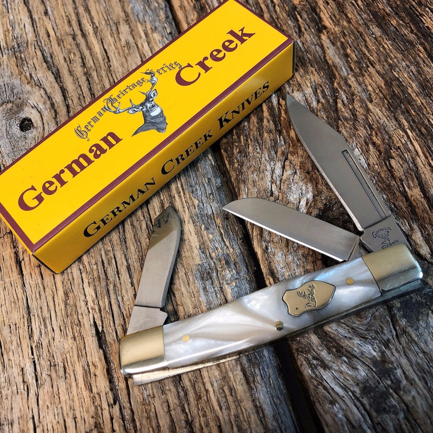 GERMAN CREEK 3 3/4" Stockman Couteau de poche à trois lames White Pearl NOUVEAU