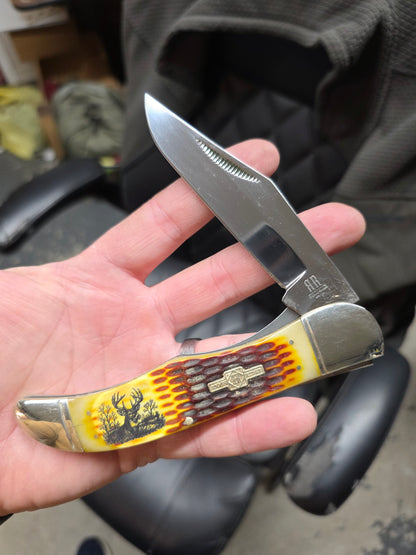 Rough Ryder Brown Jigged Folding Hunter with Deer RR854Deer