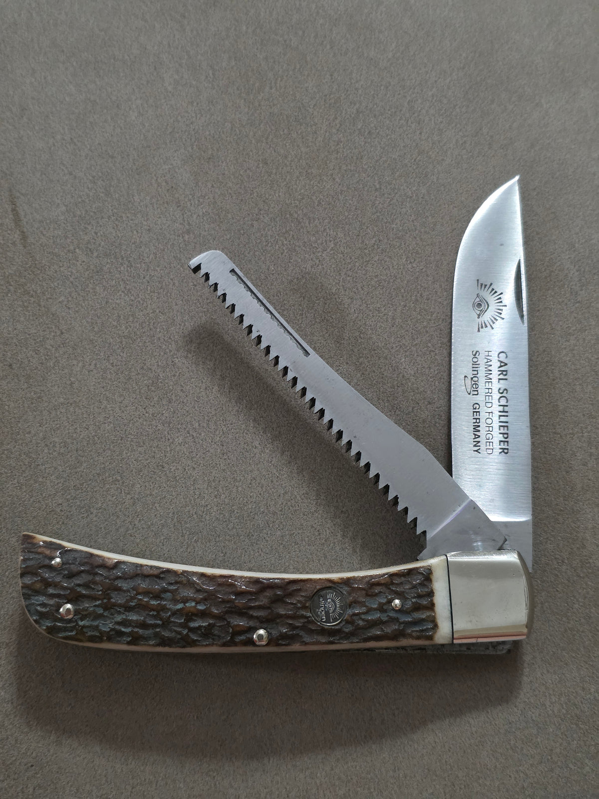 German Eye Carl Schlieper 2 Blade Folding Hunter Sod Buster Stag Handle 99S-DS
