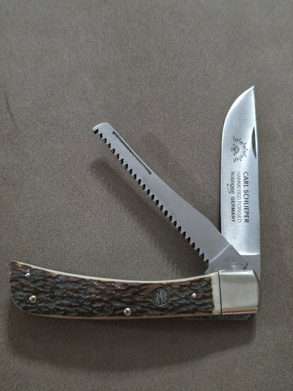 German Eye Carl Schlieper 2 Blade Folding Hunter Sod Buster Stag Handle 99S-DS