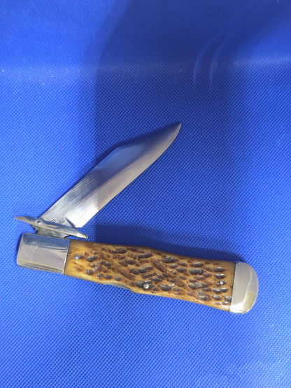 4 Line Cattaragus Jigged Bone Handle Coke Bottle Lockback Knife Used