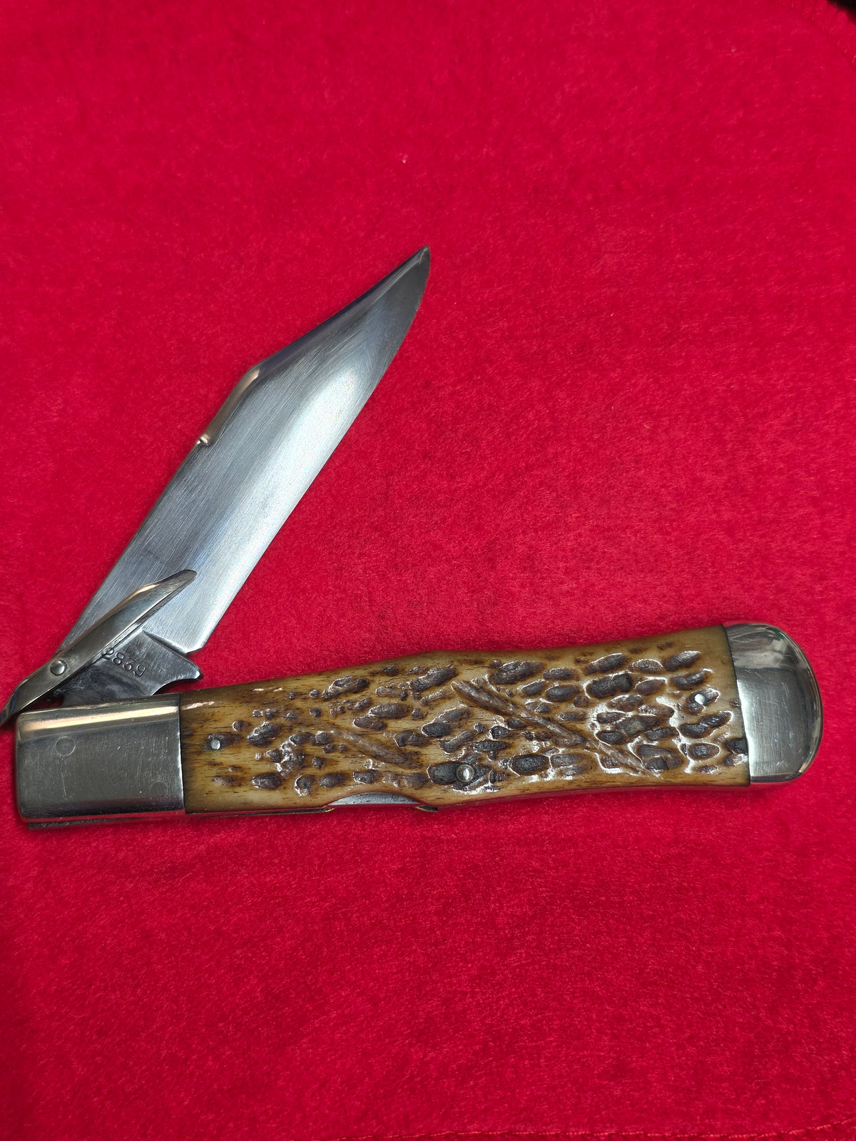 4 Line Cattaragus Jigged Bone Handle Coke Bottle Lockback Knife Used