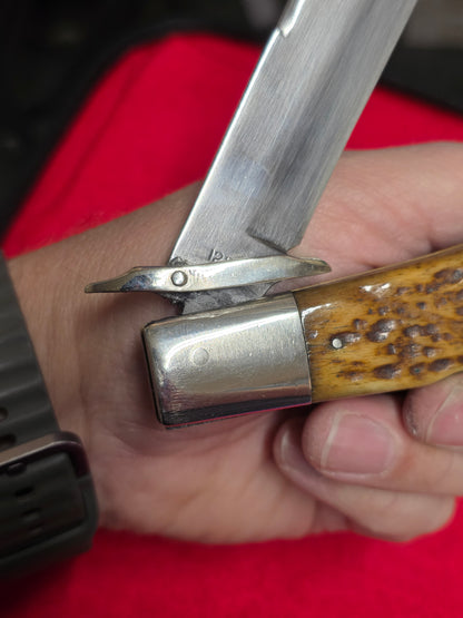 4 Line Cattaragus Jigged Bone Handle Coke Bottle Lockback Knife Used