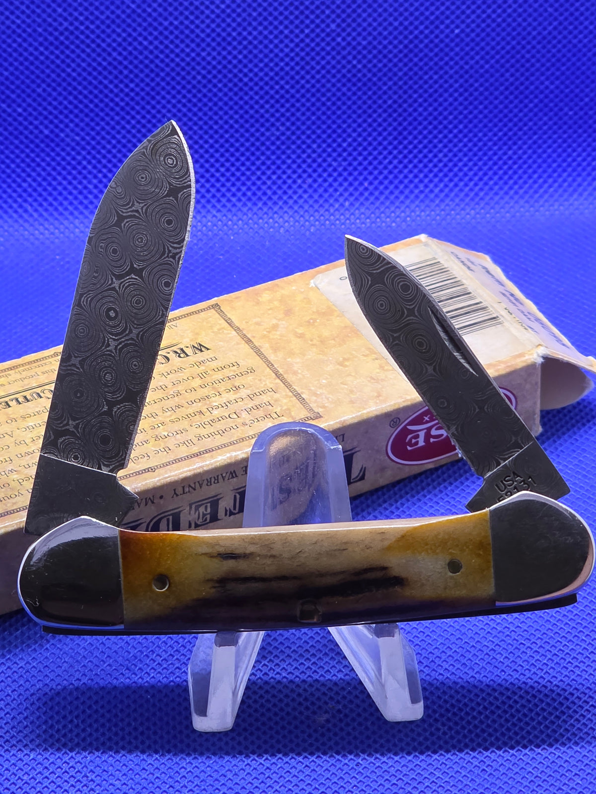 2009 Case XX Stag Handle Canoe with Raindrop Damascus 52131 DAM 06098