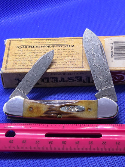 2009 Case XX Stag Handle Canoe with Raindrop Damascus 52131 DAM 06098