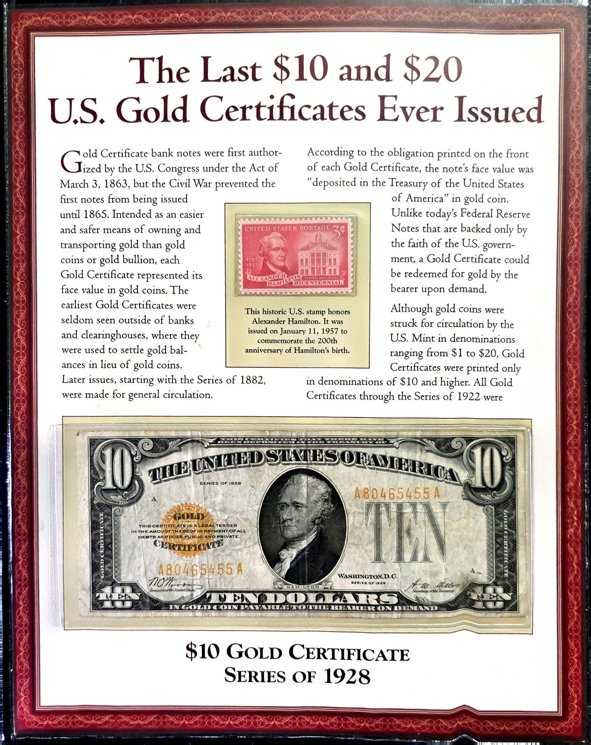 1928 $10 & $20 Gold Certificate Set in VG condition