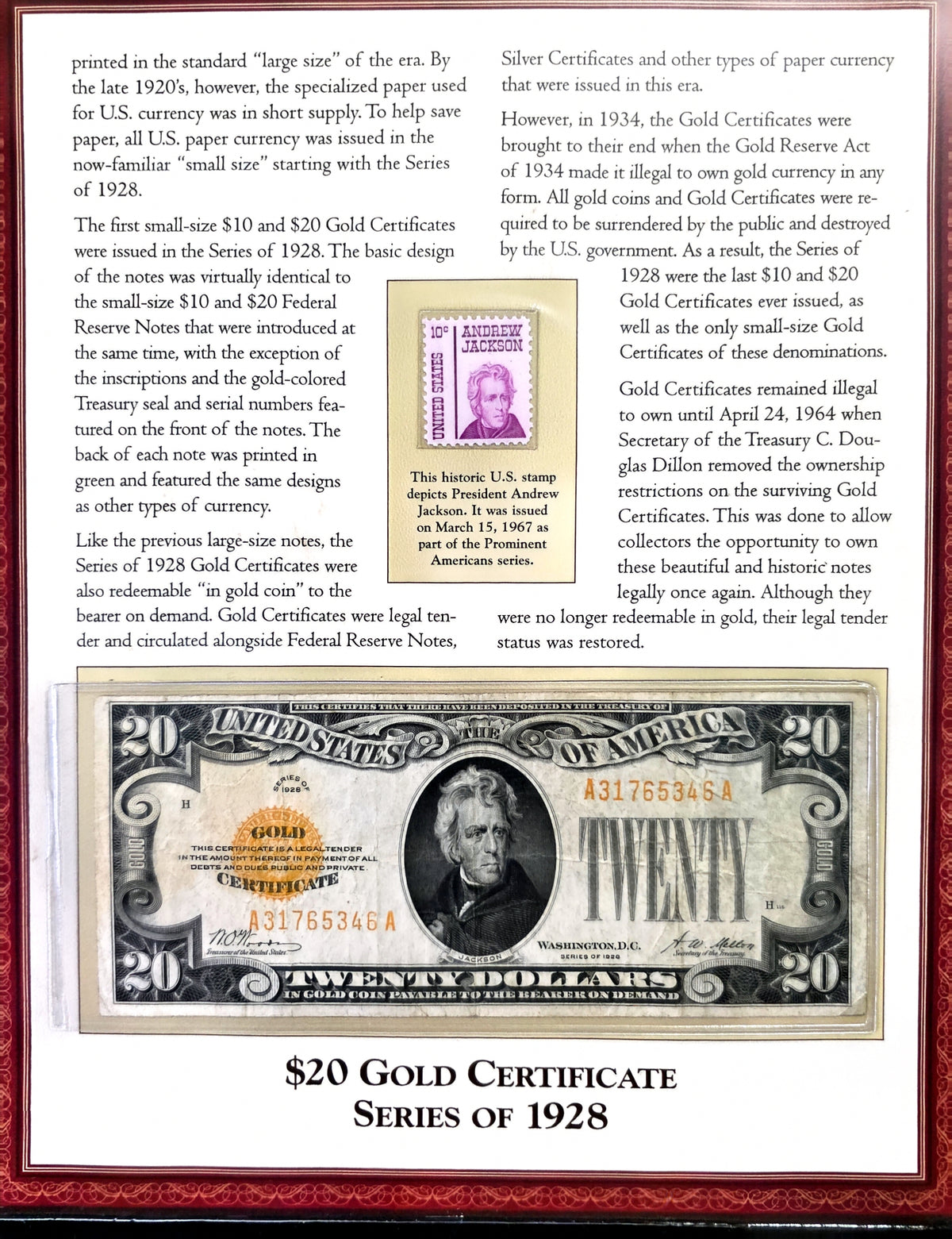 1928 $10 & $20 Gold Certificate Set in VG condition