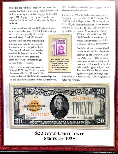 1928 $10 & $20 Gold Certificate Set in VG condition