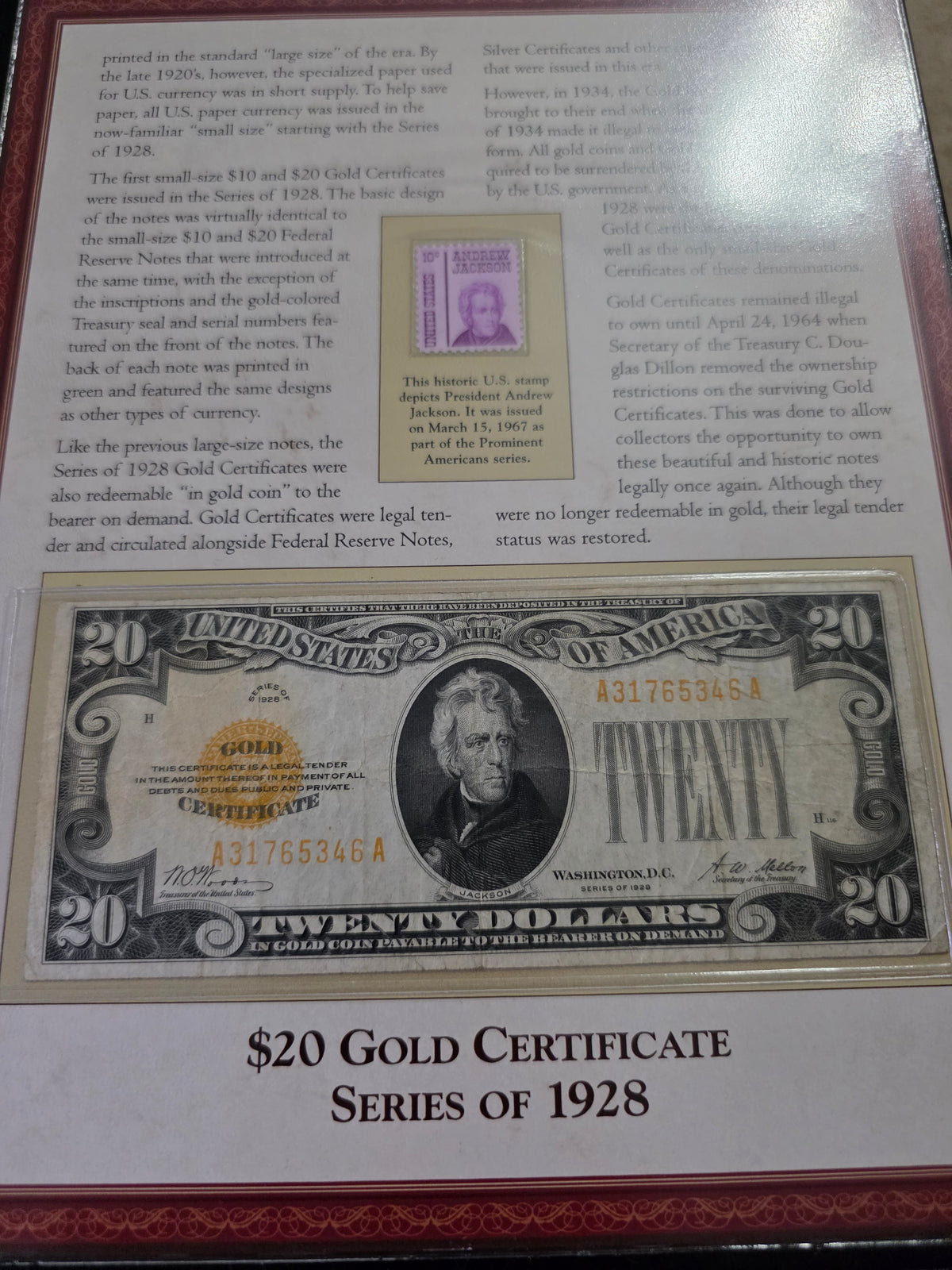 1928 $10 & $20 Gold Certificate Set in VG condition
