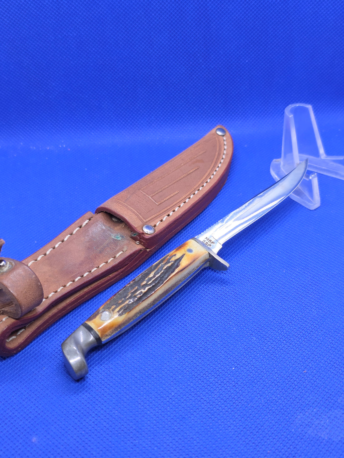 1976 Case XX Grey Etch Stag M5F Finn Knife with Sheath