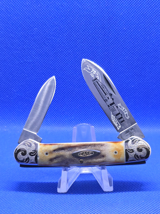 1980 Case XX Stag Canoe with Case Factory Etch 75th Anniversary Scrolled Bolster