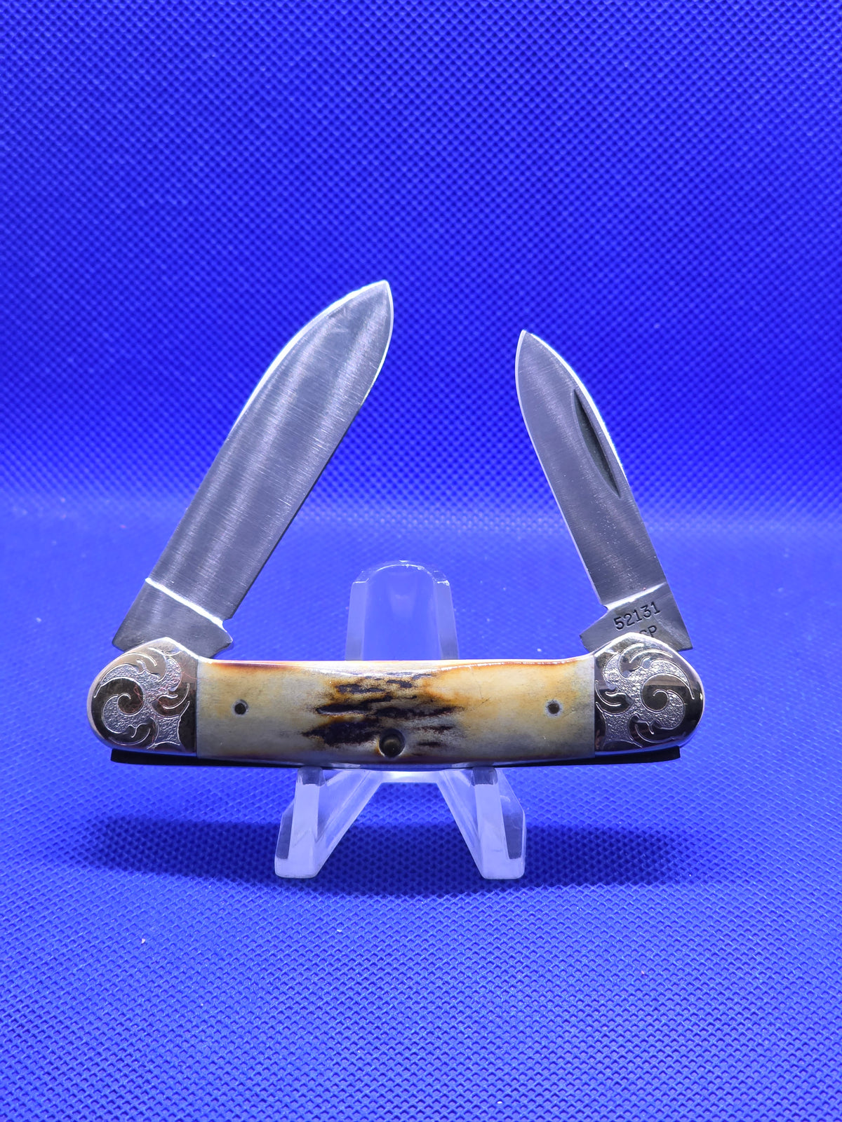 1980 Case XX Stag Canoe with Case Factory Etch 75th Anniversary Scrolled Bolster