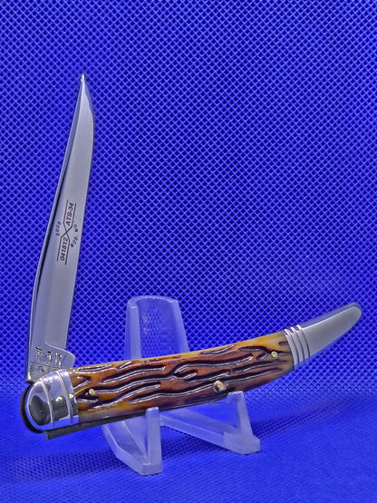 2006 Schatt & Morgan Worm Grooves Amber Bone Medium Toothpick File & Wire Tested