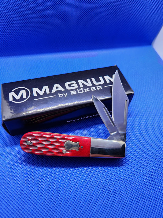 Boker Magnum Barlow Knife Red Bone Handle Rare Discontinued 01SC110