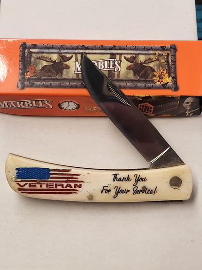 Marbles Sod Buster Jr. MR579  Smooth White Bone Veteran Knife Thank you for your service