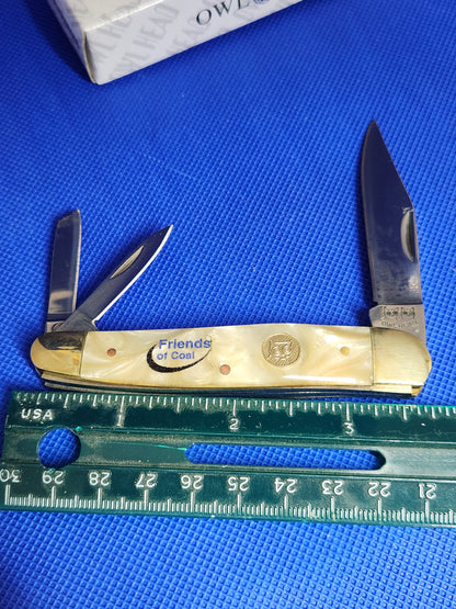 Owl Head 3.75" Whittler White pearloid Handles Friends of Coal OH7055068