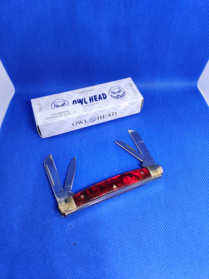 Owl Head 3.5" 4 Blade Congress Red Pearloid Handles Friends of Coal OH7056CERD-Y