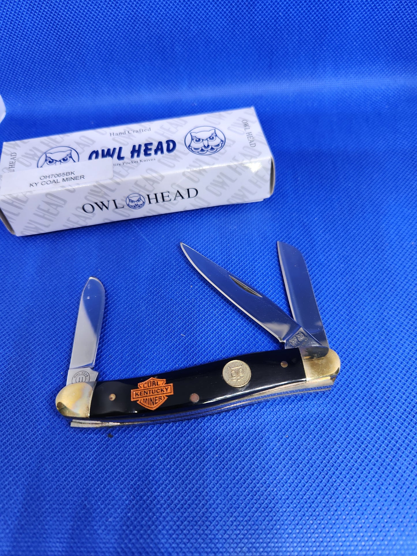 Owl Head 3.5" 3 Blade Stockman Black Synthetic Handles KENTUCKY COAL MINER OH7065BK